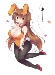 aki_(somegu) animal_ears big_breast big_breasts bowtie bowtie_collar brown_hair brown_hair_female bunny_costume bunny_ear bunny_ears bunny_girl bunny_tail bunnygirl bunnysuit huge_breast huge_breasts large_breast large_breasts long_brown_hair long_hair_female somegu yellow_eyes yoli-chan