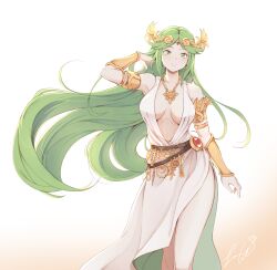 1girls 2d breasts female female_only green_eyes green_hair kid_icarus looking_at_viewer nintendo palutena senacolada solo