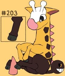 2023 ambiguous_gender digital_media_(artwork) duo erection feral generation_2_pokemon genitals girafarig hashtag hi_res hoof_fetish hoofjob_(hindlimbs) hooves id_number male nintendo number penis pokemon pokemon_(species) quadruped secretsableye sex simple_background tapering_penis text