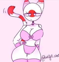 2022 almost_naked bowtie bowties cat_ears cat_tail countryhumans countryhumans_girl female girl_only japan_(countryhumans) kak0yt0_chel neko_girl pink_bikini_bottom pink_bra pink_eyes pink_gloves smiling solo tagme tagme_(artist) wagging_tail white_background white_skin