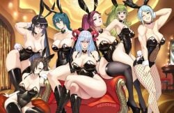 6+girls 7girls abs alternate_costume animal_ears ayra_(fire_emblem) black_leotard breasts brown_eyes bunny_ears bunny_girl bunnysuit cleavage dagr_(fire_emblem) detached_collar fake_animal_ears female female_only fire_emblem fire_emblem:_genealogy_of_the_holy_war fire_emblem_awakening fire_emblem_fates fire_emblem_heroes freyja_(fire_emblem) gloves green_eyes green_hair grey_eyes hair_over_one_eye highleg highleg_leotard kagero_(fire_emblem) large_breasts leotard loki_(fire_emblem) long_hair looking_at_viewer meziosaur multiple_girls muscular playboy_bunny pointy_ears ponytail rabbit_ears rabbit_tail short_hair smile strapless strapless_leotard tail thorr_(fire_emblem) tiki_(adult)_(fire_emblem) tiki_(fire_emblem) wrist_cuffs