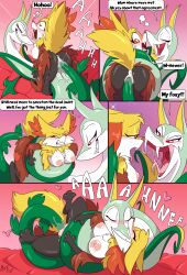 <3_eyes absurd_res anthro anus areola ass black_body blush bodily_fluids bondage bondage bound breasts closed_eyes comic delphox duo english_text female female/female female_penetrated female_penetrating female_penetrating_female fuf generation_5_pokemon generation_6_pokemon genital_fluids genitals green_body heart hi_res kissing nintendo nipples open_mouth penetration pokemon pokemon_(species) pussy pussy_juice red_body red_eyes serperior sex smile tail tail_fetish tail_in_pussy tail_play text vaginal_penetration vaginal_penetration yellow_body