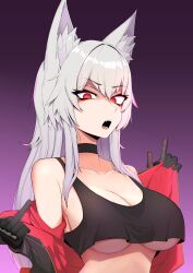 1girls animal_humanoid big_breasts breasts cleavage discordia_ch(vtuber) disgust female female_only fox_ears fox_girl fox_humanoid human indie_virtual_youtuber looking_at_viewer original red_eyes rumigawa31 solo_female standing underboob virtual_youtuber