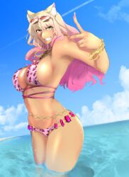 1girls beach big_breasts bikini fate/grand_order fate_(series) female fox_girl kikubisi solo suzuka_gozen_(fate) suzuka_gozen_(swimsuit_rider)_(fate) tan_body tanned_female water