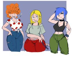 3girls aged_up cartoon cartoon_network clothed ed_edd_n_eddy female female_only jeans kanker_sisters large_breasts lee_kanker marie_kanker may_kanker oversized_shirt sfw sisters sleeveless_shirt smoking souley69 thick_thighs tied_shirt wide_hips