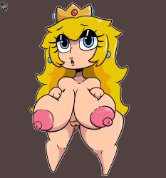 1girls big_breasts black_eyebrows blonde_hair blonde_pubic_hair blue_eyes breasts chibi completely_nude completely_nude_female crown earrings eyebrows female female_only female_pubic_hair huge_breasts light-skinned_female light_skin lips long_hair mario_(series) nintendo nipples nokdeusneony nude nude_female princess_peach pubic_hair pussy super_mario_rpg super_mario_rpg_remake thick_thighs