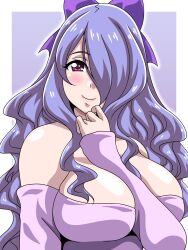 1girls bare_shoulders between_breasts bow breasts camilla_(fire_emblem) camilla_(hostle_springs)_(fire_emblem) female female_only fire_emblem fire_emblem_fates hair_over_one_eye hairbow inabakun00 large_breasts long_hair long_sleeves nintendo pink_eyes purple_hair shoulders solo