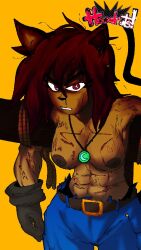 2d amazon big_breasts breasts cindy cindy_(shutupjojo) half-dressed hoodrats muscular muscular_female necklace oc pants shutupjojo twitter_user_oc