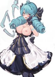 2d aqua_hair breasts clothed cola_bcde color colored drill_hair flashing flashing_breasts gwen_(league_of_legends) league_of_legends light-skinned_female light_skin long_hair medium_breasts mostly_clothed nipples riot_games twintails