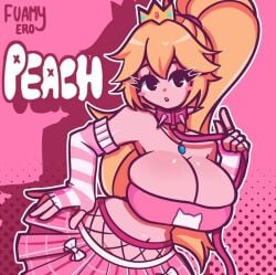 1girls big_breasts black_eyes blonde_hair breasts character_name choker cleavage clothing collar enslaved_royal female female_only fishnet_legwear fuamyero high_ponytail human leash long_hair long_ponytail looking_at_viewer mario_(series) midriff navel nintendo pink_background ponytail princess princess_peach sex_slave simple_background slave slavegirl solo standing tagme tied_hair tight_topwear very_long_hair