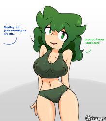 2d breasts female female_only green_eyes green_hair lenoxmst medley_(lenoxmst) nipples_visible_through_clothing solo