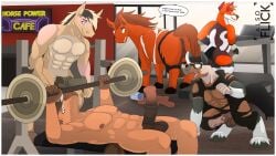 absurd_res anthro equid equine exercise feral gym hi_res horse male mammal shake transformation workout