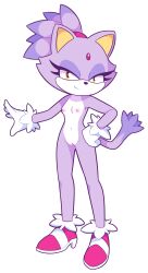 absurd_res accessory anthro black_nose blaze_the_cat breasts clothing domestic_cat eyelashes felid feline felis female footwear forehead_gem fur genitals gloves hand_on_hip handwear hi_res innie_pussy looking_at_viewer mammal mostly_nude narrowed_eyes navel nipples purple_body purple_fur pussy sega small_breasts smile smiling_at_viewer solo sonic_(series) sonic_the_hedgehog_(series) standing starbirbz third-party_edit white_body white_fur yellow_eyes