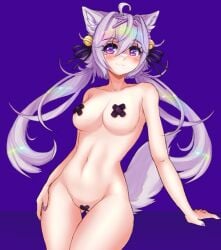 catgirl covered_pussy filian filian_(vtuber) fox_ears indie_virtual_youtuber nipples_covered short_female small_breasts smile thigh_gap virtual_youtuber vtuber