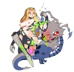 2d blonde_hair breasts captured color colored icek kog'maw league_of_legends light-skinned_female light_skin luxanna_crownguard medium_breasts monster monster_rape mostly_nude nipples penetration questionable_consent riot_games ripped_clothing sticky_restraint torn_clothes voidborn