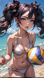 1girls ai_generated athletic ball bare_shoulders beach beach_volleyball belly bikini bikini_bottom bikini_top black_hair blue_eyes blush blush breasts cowboy_shot curvy_figure dark_hair day detailed earrings eyelashes female female_only fit_female from_behind genshin_impact hair_ornaments high_quality horny light_skin light_skinned_female lipstick long_hair looking_at_viewer mascara medium_breasts mona_(genshin_impact) navel nero100 ocean open_mouth outdoors pale-skinned_female pale_skin petite ponytails posing sidelocks small_breasts solo stable_diffusion standing stomach string_bikini string_panties tagme thin_waist tights volleyball waist water white_bikini white_swimsuit young