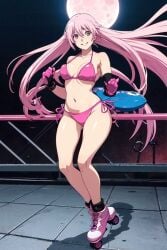 ai_generated air_gear blue_eyes large_breasts pink_bikini pink_hair roller_skates simca