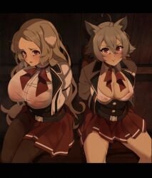 2girls animal_ears grey_fur grey_hair linia_dedoldia long_hair multiple_girls mushoku_tensei mushoku_tensei:_isekai_ittara_honki_dasu pursena_adoldia red_eyes todding