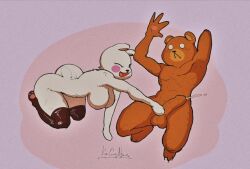 1boy 1girls 2d ambiguous_penetration anthro artist_request balls blush blush_stickers bodily_fluids bouncing_balls brown_body cute drooling duo female genitals hug humanoid living_plushie male male/female mammal milk_(milkmochabear) milkmochabear mocha_(milkmochabear) penetration plushie plushophilia saliva tagme tagme_(artist) teddy_bear ursid white_body