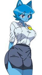 1girls 9:16 absurd_res annoyed big_ass big_breasts blue_background blue_body blue_fur blue_hair fully_clothed hi_res lewdy nicole_watterson nicole_watterson_(anime) self_upload skirt the_amazing_world_of_gumball thighs