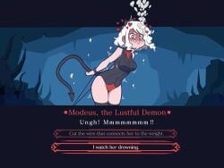 1girls asphyxiation bondage bubbles demon_girl drowning female heart-shaped_pupils helltaker holding_breath imminent_death modeus_(helltaker) peril puffed_cheeks submerged underwater white_hair