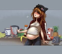 1girls artist_request asuka_langley_sohryu belly_expansion bloated_belly bloated_stomach bloated_tummy bloating female neon_genesis_evangelion