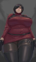 1girls ada_wong alterxsu asian asian_female big_breasts breasts from_below gun guns looking_at_viewer looking_down pistol resident_evil resident_evil_4 thick_thighs thighs