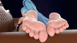 3d 3d_(artwork) 3d_model blue_hair feet feet_up female foot_fetish foot_focus from_behind k/da_all_out_seraphine k/da_all_out_series laying_down league_of_legends on_couch seraphine_(league_of_legends) shaohuu sole_female soles toes