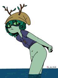 adventure_time arms_behind_back bottomless green_eyes green_hair green_skin grey_body grey_hair hips huntress_wizard no_panties smbuk thighs