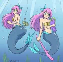 aubrey_(omori) breasts dabloons female long_hair mermaid mermaid_ass mermaid_tail omori pink_hair thick_mermaid_hips underwater