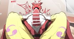 2023 ambiguous_gender ambiguous_pov animal_genitalia anthro bandai_namco blush censored digimon digimon_(species) duo erection female_pov first_person_view fur genital_slit genitals guilmon japanese_text knot male male/ambiguous penis pov ptkd red_body red_scales red_text renamon scales slit text white_body white_fur yellow_body yellow_fur