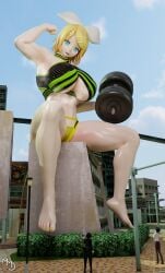 3d 3d_(artwork) abs athletic athletic_female big_breasts blonde_female blonde_hair breasts giantess kagamine_rin light-skinned_female light_skin mikumikudance mmd mmdelight onlookers vocaloid