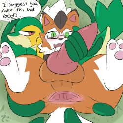 1:1 ambiguous_gender animal_genitalia animal_penis anthro anus biped canine_genitalia canine_penis dialogue duo dusk_lycanroc english_text erection eyewear feral fur generation_5_pokemon generation_7_pokemon genitals glasses green_body green_eyes hi_res knot lycanroc male male_ass male_penetrated nintendo orange_body orange_fur pawpads penis pokemon pokemon_(species) quadruped sheath snivy speech_bubble spicykiwi stretched_anus tan_body text white_body white_fur yellow_body