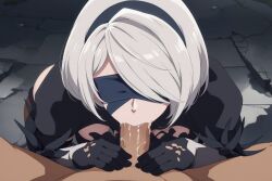 1boy 1girls ai_generated ainoob17 blindfold blowjob female male male_pov nier nier:_automata nier_(series) oral oral_sex pov_blowjob pov_crotch stable_diffusion straight tagme white_hair yorha_2b