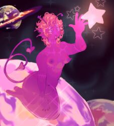 1girls 2d 6_eyes alien alien_girl bearkidzz breasts female fully_nude multi_eye naked planet space stars twitter_user_oc