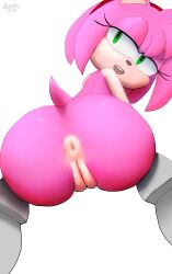 1girls aerosin amy_rose anthro anus ass female female_only genitals green_eyes hi_res looking_at_viewer open_mouth pink_body pussy raised_tail sega simple_background solo sonic_(series) sonic_the_hedgehog_(series) spread_legs spreading tail white_background