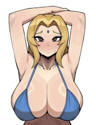 1girls armpits arms_up bikini blonde_hair breasts cleavage donburikazoku female hi_res huge_breasts light-skinned_female light_skin long_hair mature_female milf naruto naruto_(series) naruto_shippuden tsunade