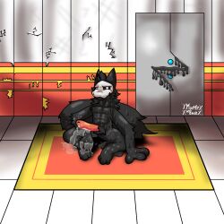 1boy 2d_(artwork) after_masturbation anal changed_(video_game) cock color cum furry laboratory liquid liquid_latex lonely male_only puro_(changed) shaded