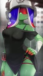 1girls acht_(splatoon) baseball_cap big_breasts blue_hair bra breasts dedf1sh dress female green_skin groin hand_on_hip headphones hi_res high_resolution highres hizake kashu_(hizake) long_hair looking_at_viewer mizuta_ahato_(splatoon) nintendo no_pants octoling panties pseudo_hair red_hair see-through slim_waist solo splatoon splatoon_3 splatoon_3:_side_order sunglasses sweat sweaty_body tentacle_hair thick_thighs thighs translucent translucent_clothing two_tone_hair wide_hips