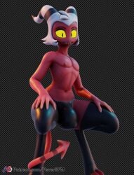 3d anthro bulge clothing demon femboy femboy_focus femboy_only femboysub feminine feminine_body feminine_male feminine_pose feversfm girly helluva_boss hi_res highs horn humanoid imp latex legwear male moxxie_(helluva_boss) moxxie_(valorlynz) red_body rubber thigh thigh_highs valorlynz yellow_eyes