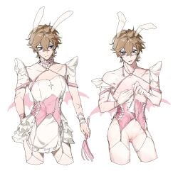 belly_markings bunny_ears bunnysuit childe_(genshin_impact) cuntboy genshin_impact ginger ginger_hair half_naked innie_pussy intersex maid maid_outfit markings panties pink_nails pink_outfit pussy pussy_juice tartaglia_(genshin_impact) uncensored underwear