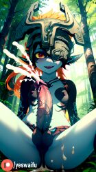 1girls ai_generated ass balls cum cumshot female female_only forest from_behind futa_only futanari midna naked on orange_hair solo tagme the_legend_of_zelda uncensored yeswaifu