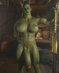 1futa 3d abs balls big_balls big_breasts big_testicles black_hair blender blue_eyes breasts candle candles cock fit fit_female futa_only futanari green_skin hand_on_hip huge_cock huge_penis indoors looking_at_viewer melee_weapon night nude nude_futanari orc orc_futanari penis roriori solo solo_futa standing sword testicles thick_thighs thighs tusks weapon