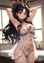 ai_generated black_hair embarrassed fate/grand_order fate_(series) ishtar_(fate) ishtar_(fate/grand_order) nervous red_eyes shy stable_diffusion