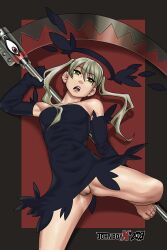 black_dress blonde_hair dark_blonde_hair dress feet green_eyes johnboyx maka_albarn no_panties no_underwear soul_eater vagina