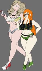 ann_takamaki big_breasts blonde_hair blue_eyes orange_hair persona persona_5 pubic_hair sakura_futaba skimpy skimpy_clothes thick_ass thick_thighs walking wankofool