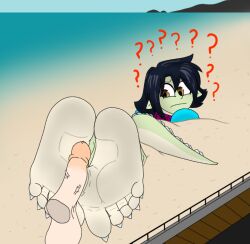 1girls 5_toes artist_request barefoot big_feet black_hair blush buried buried_in_sand character_request cum_on_feet cumshot damsel_in_distress feet feet_up female foot_fetish foot_focus foot_lick foot_play foot_worship footjob green_skin lizard_girl meaty_soles shy source_request stuck stuck_in_floor stuck_in_object tagme tagme_(artist) tagme_(character) tail tickle_fetish tickle_torture tickling tickling_feet toes trapped worship