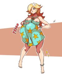 1girls arbrianarchy areola_slip areolae belly big_belly big_breasts blonde_hair breasts female mario_(series) mario_kart mario_kart_tour nipples pregnant princess_rosalina swimwear