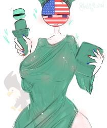 1girls blue_eyes countryhumans countryhumans_girl crown cyan_dress eagle female kak0yt0_chel public_domain solo statue_of_liberty tagme torch united_states_of_america_(countryhumans) white_body