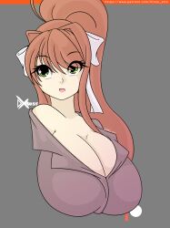 big_breasts boob_window breasts cleavage clothed d-xross doki_doki_literature_club female female_only huge_breasts monika_(doki_doki_literature_club)